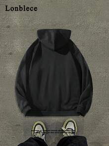 Lonblece Men's Printed Zip-Up Sweatshirt, Black, Casual, Suitable For Autumn And Winter