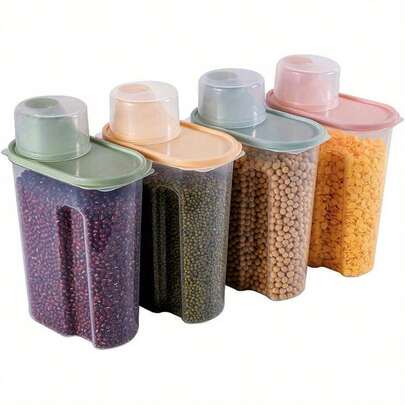 4PCS Cereal Storage Containers 2.2L Airtight Food Storage Container With Spout For Kitchen Plastic Dry Food Dispenser Containers With Measuring Cup For Cereals Rice Pet Food Dry Food