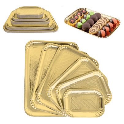 10 bandejas de papel douradas para bolo, papelão retangular descartável resistente com revestimento anti-gordura, perfeitas para servir mesas de sobremesas elegantes, exibir cupcakes, festas de aniversário, casamentos
