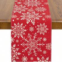 Christmas Table Cloth With Red Snowflake Pattern, New Year Holiday Dining Table Decoration For Kitchen, Indoor & Outdoor, Home Party