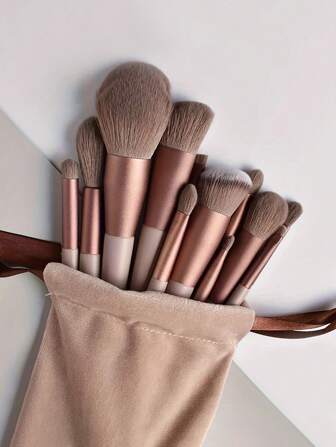 13pcs Four-Seasons Green Makeup Brush Set, Including Blush Brush & Eye Shadow Brush, Purple