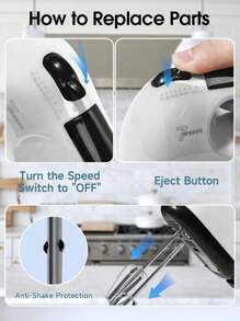 PANCERKA 1 套电动手动搅拌机,7 档手持打蛋器打蛋器,电动搅拌机,家用电器搅拌器,电动食物搅拌机厨房碗辅助搅拌器搅拌 - 美規A型插(110-127V) - 查看 8