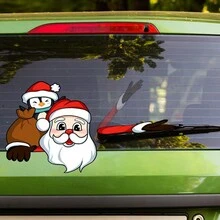 1Pc Christmas Santa Claus Waving Sticker Car Rear Wiper Decal Windshield Wiper Decal Tags Rear Wiper Stickers Cute Auto Accessories - Multicolor - View 3