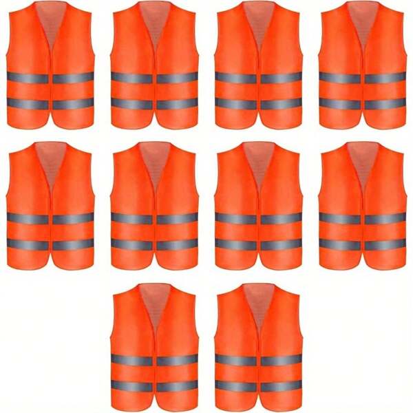 10 Stück Warnweste Orange Warnwesten Unfallweste Sicherheits Warnschutz Weste Signal Warnwesten Set Tasche