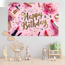 1PC 粉色魅力化妆品主题派对装饰背景布 210*150/150*100/100*75CM 公主风格花朵口红主题背景适用于主题派对背景横幅装饰生日派对拍照亭客厅卧室工作室直播场地装饰背景派对用品，圣诞节 - 彩色 - 查看 8