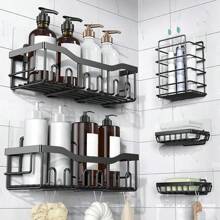 5pcs Adhesive Shower Caddy Organizer For Bathroom Storage, Home Decor & Kitchen, Rust-Proof Stainless Steel, No Drilling Required, Large Capacity Home Bathroom Decor Bathroom Organizer Summer - Multicolor - View 1