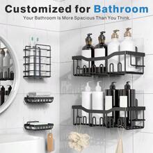 5pcs Adhesive Shower Caddy Organizer For Bathroom Storage, Home Decor & Kitchen, Rust-Proof Stainless Steel, No Drilling Required, Large Capacity Home Bathroom Decor Bathroom Organizer Summer - Multicolor - View 2
