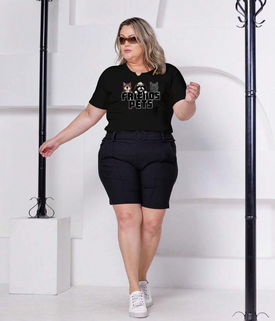 Women's Plus Size T-Shirt Short Sleeve Basic Curves - Màu be - Xem 1