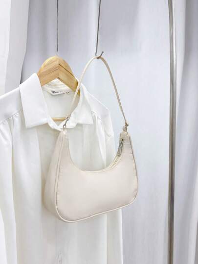 1pc Summer Kids' Oxford Cloth Basic Minimalist Sling Bag, Solid Color Zipper Underarm Crossbody Bag Suitable For College Students/Girls/Teenagers For Festivals/Vacation/Holiday/University/School