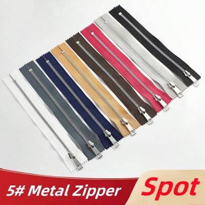 5# Zíper de metal com dentes prateados, várias cores, puxador suave, adequado para bolsas, bolsos, bolsas, 15cm/20cm/25cm/30cm