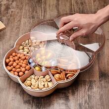 1pc Snack Tray With Nut, Candy And Dried Fruit Compartments, Snack Storage Box, Fruit Candy Tray - Pink - View 7