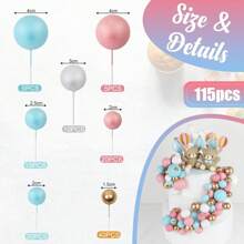 32 pièces Boules de décoration de gâteau, lot de sélection de gâteau à boule, boules de perle colorées pour décoration de gâteau, inserts pour cupcakes, décoration de gâteau pour thème de fête d'anniversaire, cadeau de mariage, décoration de gâteau