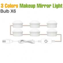 QNBDG LED女士化妆灯泡 3色切换 专业触摸开关 无级调光 女士梳妆台补光灯 可调亮度 USB 5V 洗手间浴室美容镜柜梳妆灯 卧室衣帽间无频闪 节能护眼居家小夜灯装饰照明 简约北欧风格 旋转缩线 暖白/冷白/自然白 2/6/10/14灯泡 粉色/白底 - LED Makeup Light-Touch Switch(Stepless Dimmable) - 查看 26