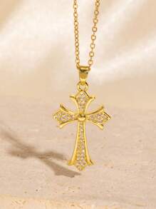 1 Stück vielseitiger Zirkonia 18K vergoldeter Kreuz Halsketten Anhänger, tolles Geschenk für Freunde