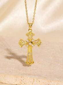 1 Stück vielseitiger Zirkonia 18K vergoldeter Kreuz Halsketten Anhänger, tolles Geschenk für Freunde