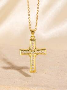 1 Stück vielseitiger Zirkonia 18K vergoldeter Kreuz Halsketten Anhänger, tolles Geschenk für Freunde