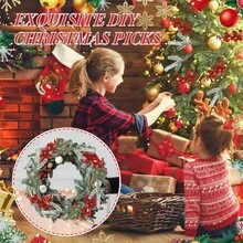 30 cành thông nhân tạo Giáng sinh Quả mọng Giáng sinh Quả mọng nhân tạo Lấp lánh Lá thông nhân tạo cho cây thông Noel Đồ thủ công tự làm (Đỏ và xanh lá cây), Halloween, Trang trí Halloween - Nhiều màu - Xem 2