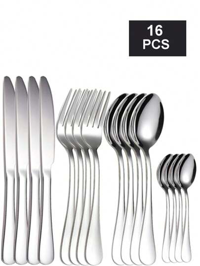 4pcs/16pcs/24pcs Stainless Steel Cutlery Set Fit For Home Kitchen, Restaurant, Hotel, Making Your Dinners Better,Kitchen,Christmas Gift,School Supplies