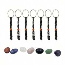 14Pcs Crystals Stone And Chakra  Keychain(Contain Stones) Set, 7 Pcs Chakra Stones, 7 Pcs Handmade Adjustable Holders, Natural Crystal For Positive Energy