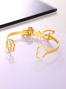 定制名字手链个性化狗爪情书手链女士可爱时尚定制开口可调节手链不锈钢首饰腕饰情人节礼物 - 金黃色 - 查看 3