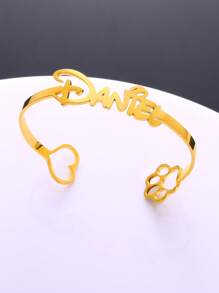 定制名字手链个性化狗爪情书手链女士可爱时尚定制开口可调节手链不锈钢首饰腕饰情人节礼物 - 金黃色 - 查看 4