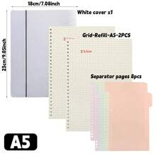 1 套 - A4/B5/A5 活页夹笔记本可再填充空白/线/网格/康奈尔可用可更换金属环计划器螺旋笔记本办公室夹活页夹日记本适用于大学学校用品文具 26 孔返校圣诞新年礼物