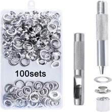 100pcs Grommet Tool Kit Copper Grommet Eyelet Set With Hole Hollow Punch, Grommet Setter Tools For Clothing Leather Fabric Belt - Multicolor - View 1