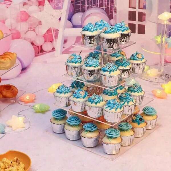 1pc 3/4/5 Tier Acrylic Cupcake Stand - High Quality Cupcake Display Holder - Halloween Christmas Dessert Rack Party Decor Acrylic Cupcake Tower (Cupcake Stand Only, Cupcakes Not Included)