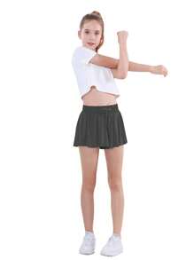 3 Pieces EXARUS Girls Butterfly Shorts Flowy Athletic 2 In 1 Tennis Gym Cheer Skirt Skort Dance Running Preppy Clothes 6-14Y - BỘ-5 - Xem 5