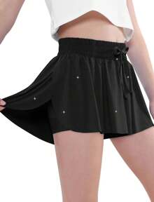 3 Pieces EXARUS Girls Butterfly Shorts Flowy Athletic 2 In 1 Tennis Gym Cheer Skirt Skort Dance Running Preppy Clothes 6-14Y - SET-13 - 查看 3