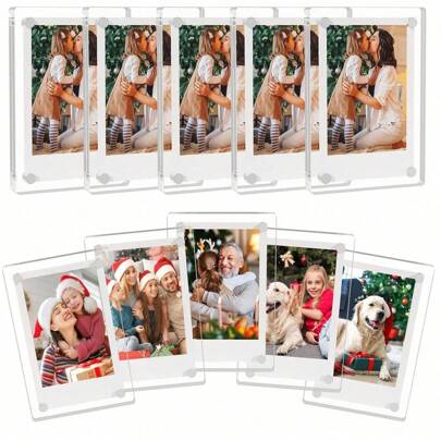 1pc Acrylic Photo Frame Refrigerator Sticker Double-Sided Magnetic Suction Hollow Photo Frame Transparent Cultural Creative Sticker Decoration