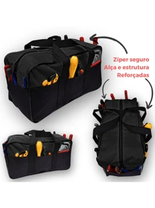 Canvas Tool Bag Suitcase For Electrician Tools 8 Compartments - 黑色 - 查看 2