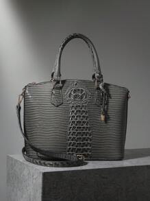 Elegant Crocodile-Embossed Handbag - Opulent Gradient Vintage Style - Spacious Women's Purse With Durable Top Handle - Ideal For Everyday Elegance And Professional Chic