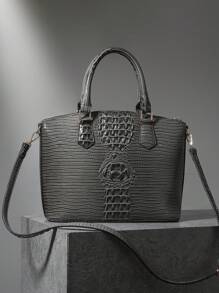 Elegant Crocodile-Embossed Handbag - Opulent Gradient Vintage Style - Spacious Women's Purse With Durable Top Handle - Ideal For Everyday Elegance And Professional Chic