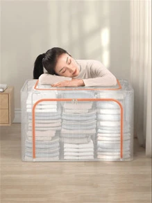 1pc Orange Large Capacity Comforter Storage Bag, Pvc Transparent Waterproof Clothes Sorting Box With Removable Netting, Breathable Storage Container With Solid Steel Frame Decorations Decor Festival Decor Room Decor Home Decor Decor Bedroom Decorbedroom,Organizer,Organiser,Home Storage,White T Shirt Women,Black Pants Women,Ladies Winter Clothes,Dress,Winter Clothes For Ladies,Elegant Woman Dresses,White Shirt For Ladies,Long Sleeve,White Jumpsuit For Women,Spring Dresses For Women,Spring Outfits For Women,Spring,Spring Clothes,Minimalist,Summer Tops