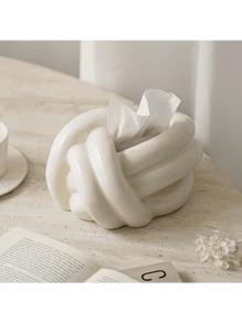 陶瓷趣结纸巾盒加厚陶瓷欧式现代家用抽象茶几桌面米色北欧装饰创意结纸巾盒乔迁礼物