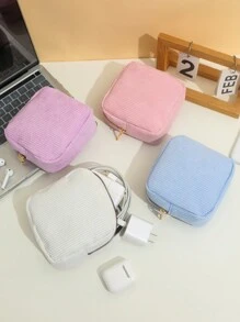 1 Stück einfache einfarbige Samt-Datenkabel-Aufbewahrungstasche, Handyaufbewahrungstasche, großvolumige tragbare Kosmetiktasche, geeignet für Reisen und Kabel-Organizer