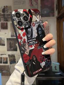 精准镂空锐利尖叫鬼脸彩绘防摔手机壳兼容 iPhone 14 Pro Max/13/11/XR/7/8/XS，卡通设计，防震 - 彩色 - 查看 4