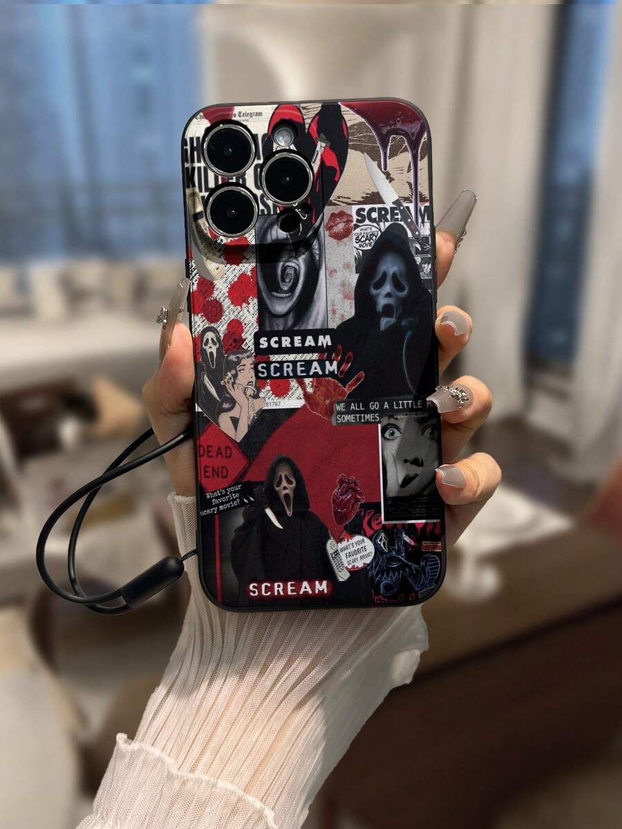 精准镂空锐利尖叫鬼脸彩绘防摔手机壳兼容 iPhone 14 Pro Max/13/11/XR/7/8/XS，卡通设计，防震 - 彩色 - 查看 1