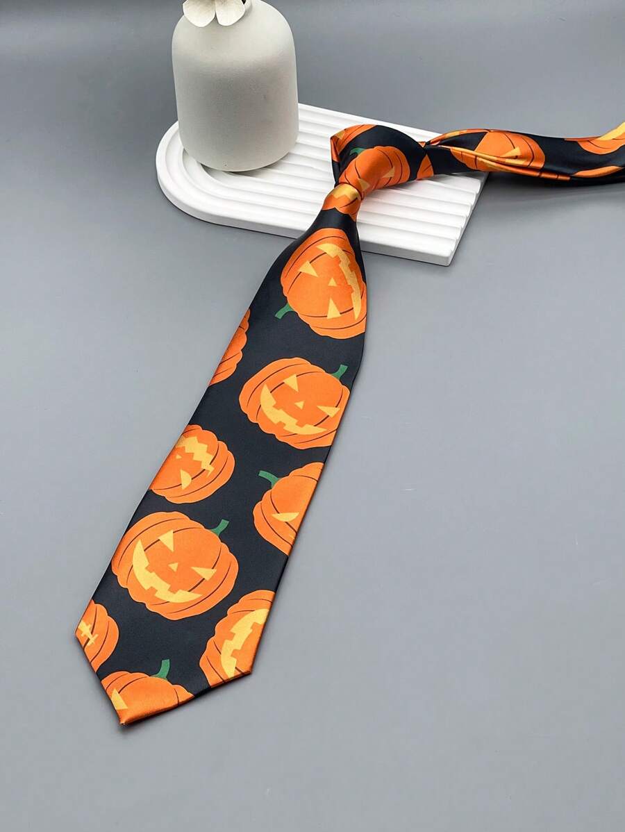 1pc Men's  Pumpkin Decor Handmade Necktie, Party Outfit Accessory Tie - Multicolor - View 1