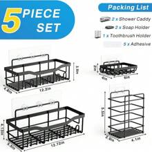 5pcs Adhesive Shower Caddy Organizer For Bathroom Storage, Home Decor & Kitchen, Rust-Proof Stainless Steel, No Drilling Required, Large Capacity Home Bathroom Decor Bathroom Organizer Summer - Multicolor - View 4