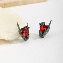 1pair Gothic Punk Style Skeleton Hand Crystal Stud Earrings, Halloween Party Accessories - Multicolor - View 9