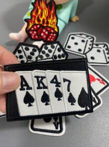 一套3个个性化扑克骰子刺绣贴片，涤纶纤维缝制，可熨烫，DIY服装装饰配件，适用于背包、牛仔裤、夹克、T恤、帽子、连衣裙等。 - 彩色 - 查看 9