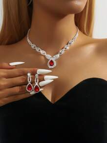 3 Piezas Conjunto De Joyería De Moda Para Mujeres De Boda Con Borlas, Aretes Y Collar De Diamantes De Imitación, Accesorios De Moda Para Fiestas De Lujo