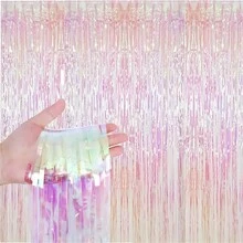 3.3ft/6.6ft Iridescent Pink Tinsel Foil Fringe Backdrop - Shimmering Metallic Party Streamer With Rainbow Hues For Birthdays, Graduations, Easter, Weddings & Photo Booth Decor, Party Decorations, Event Decor, Shimmering Effect, Reflective Material - Multicolor - View 7