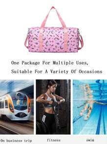 1 pieza Bolsa de viaje informal con diseño de unicornio con corona de corazón de dibujos animados, de gran capacidad para yoga/natación/gimnasio con separación de compartimientos secos y húmedos, adecuada para bolso deportivo y equipaje con ruedas