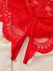 1 pieza Panty rojo sexy de encaje con moño, lencería íntima para el Día de San Valentín, Navidad, dormitorio, discoteca