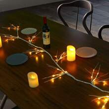 1pc 5.91FT. Vòng hoa Giáng sinh bằng gỗ bạch dương với 48 đèn LED chạy bằng pin Đèn trang trí không khí cổ tích ngoài trời chống thấm nước cho lò sưởi, cầu thang, tay vịn, bàn ăn, trang trí Giáng sinh - Màu trắng ấm áp - Xem 3