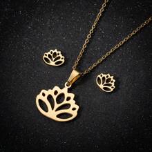 1PC Stainless Steel Korean Cute Little Flower Earrings Necklace Set Ladies Sweet Statement Spray Painted Metal Flower Party Birthday Jewelry Valentines,Mom,Mother,Mother's Day,Gift