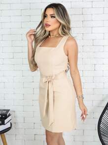 Thick Strap Dress With Bow - Caqui - Ver 4